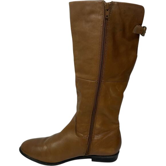 ALDO Tall Midcalf Riding Boots Womens Sz 8 Camel Brown Leather Expandable Calf - Picture 2 of 15